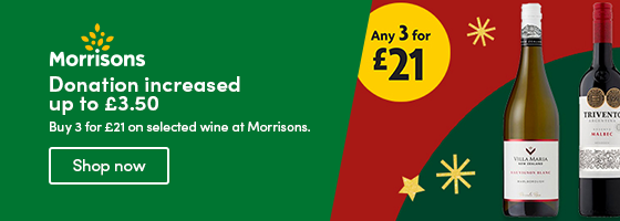 Buy 3 for £21 on selected wine at Morrisons.  Donation increased up to £3.50