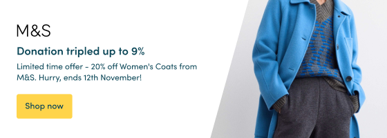 Limited time offer - 20% off Women's Coats from M&S. Hurry, ends 12th November!