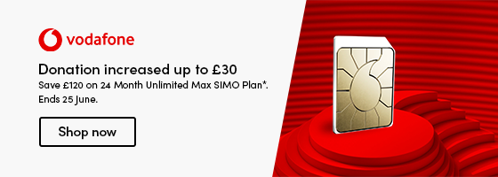 24 Month 200GB Red Entertainment SIMO Plan. 3 months free airtime*.  Donation increased up to £30  Shop now 