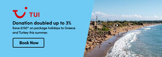 Save £150* on package holidays to Greece and Turkey this summer. Donation doubled up to 3%. Book now.